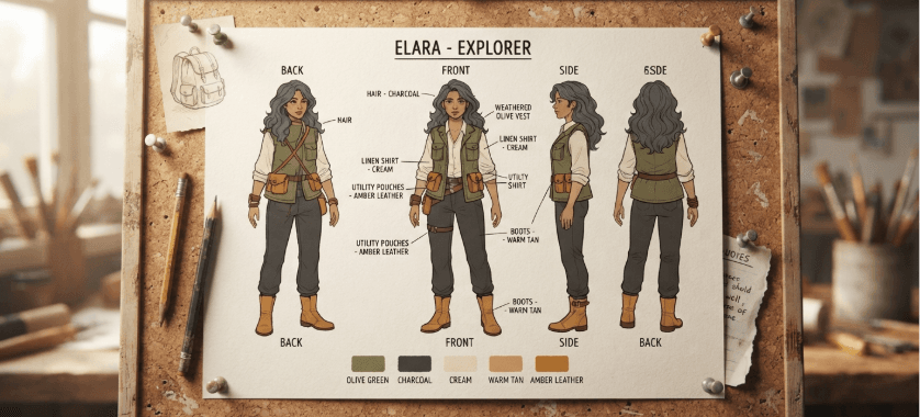 Illustration of a character reference sheet